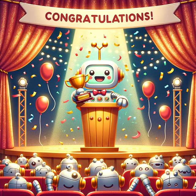 A robot receiving an award.