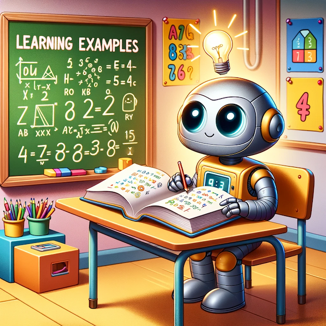 A robot looking at a few examples.